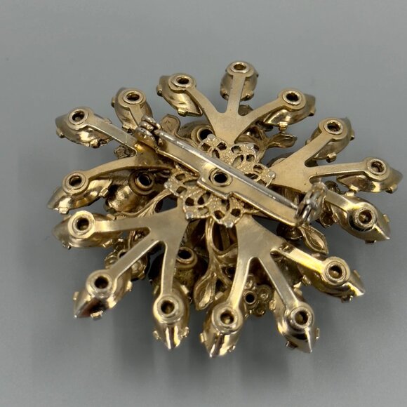 Vtg Gold Tone Yellow Black Aurora Borealis Brooch Pin Sedge UV Reactive Uranium - Picture 2 of 14